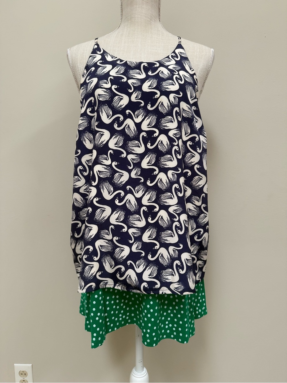 Porridge Navy Swan Print Sleeveless Tank Top